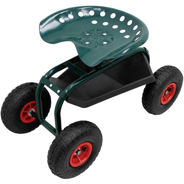 ECD Germany Hocker Gartenrollsitz Gartensitz 360° drehbar und höhenverstellbar bis 150 kg, Gartenwagen aus Stahl mit Ablagefläche für Gartenarbeit & Autopflege