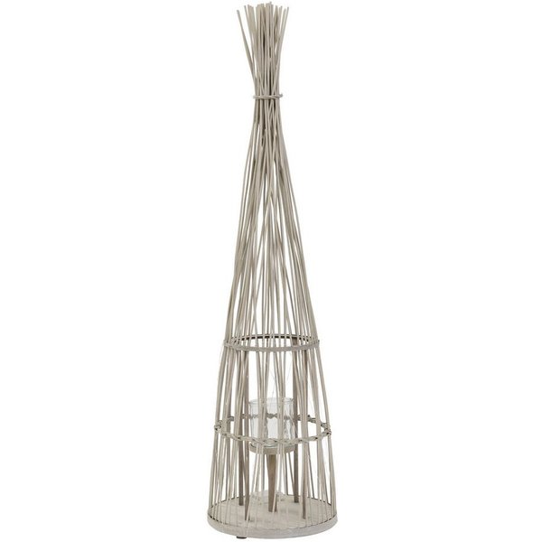 ECD Germany Kerzenlaterne Boho Bambus Laterne Windlicht Holzfarbe Gartenlaterne Kerzenhalter, Deko Laterne H: 91 cm mit LED-Lichterkette & Glaseinsatz für Terra