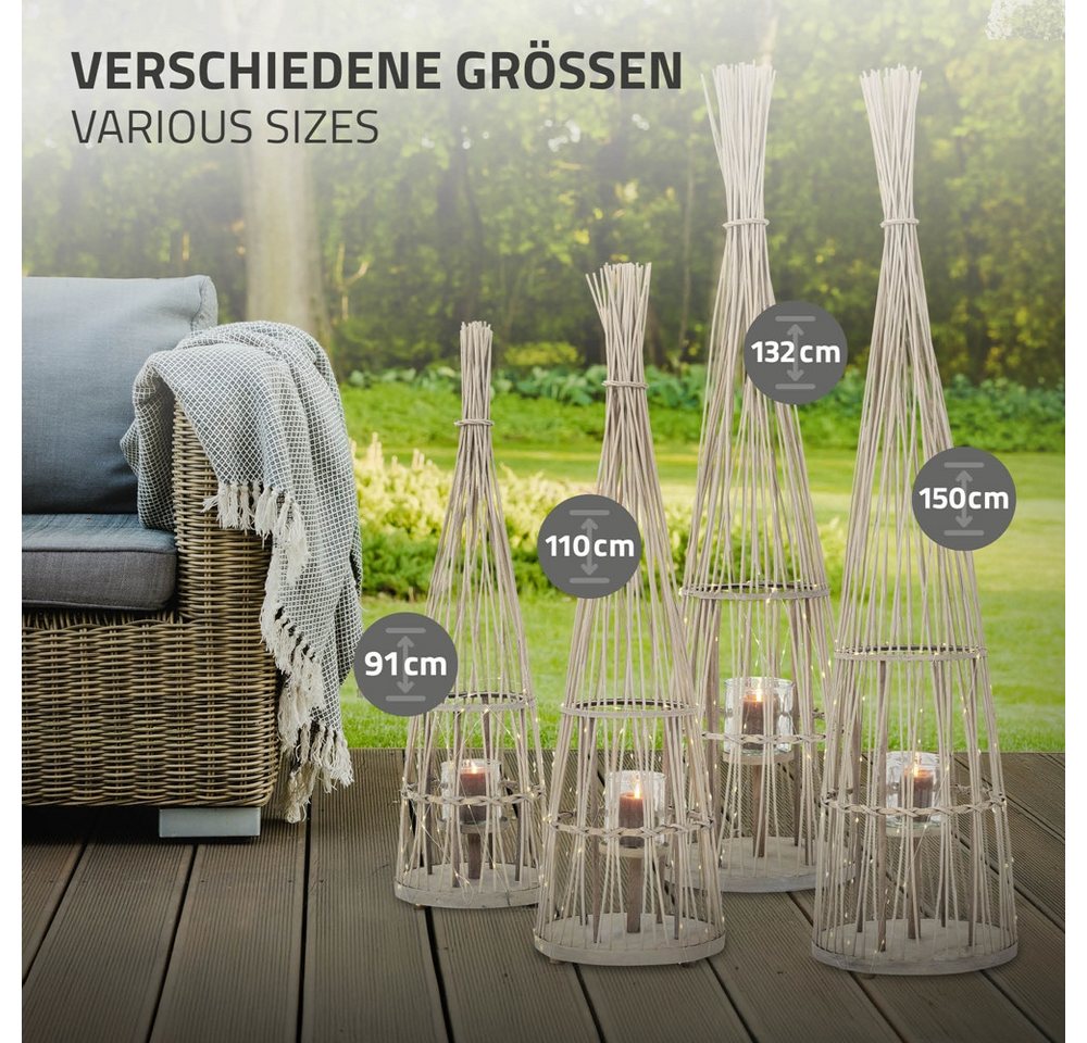 ECD Germany Kerzenlaterne Boho Bambus Laterne Windlicht Holzfarbe Gartenlaterne Kerzenhalter, Deko Laterne H: 91 cm mit LED-Lichterkette & Glaseinsatz für Terra – Bild 5 von 5