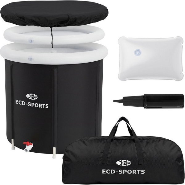 ECD Germany Rundpool Eisbad Ø80 cm Eistonne mit Isolierung Komplettset Eisfass Tonne Außen, Faltbare Mobile Ice Bath 350L für Kältetherapie & Regeneration, H75c