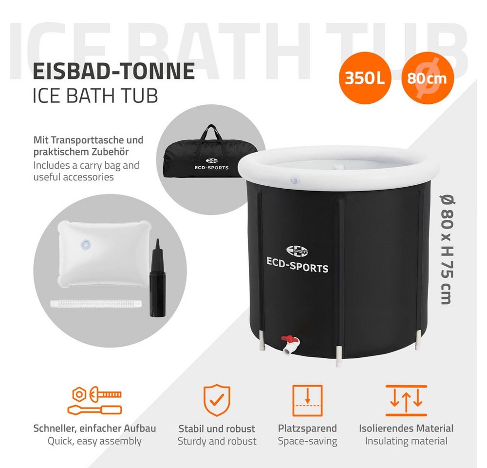 ECD Germany Rundpool Eisbad Ø80 cm Eistonne mit Isolierung Komplettset Eisfass Tonne Außen, Faltbare Mobile Ice Bath 350L für Kältetherapie & Regeneration, H75c – Bild 2 von 5