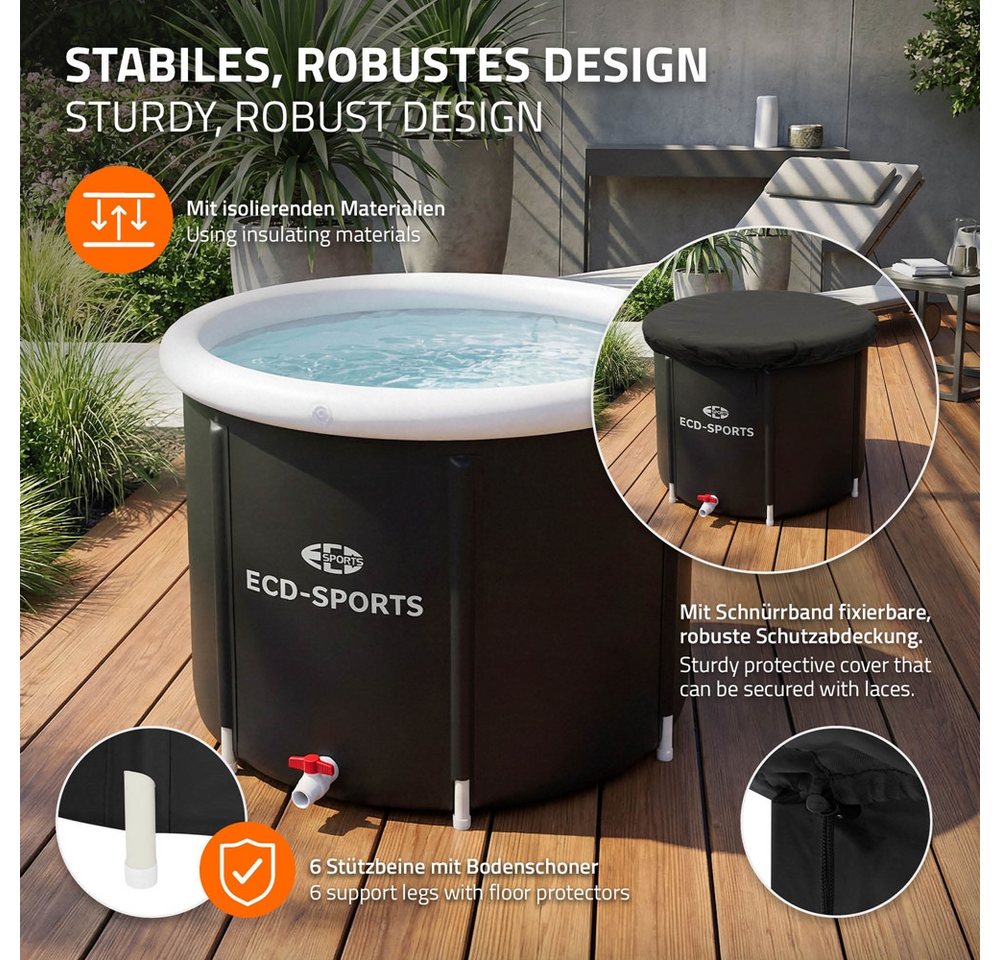 ECD Germany Rundpool Eisbad Ø80 cm Eistonne mit Isolierung Komplettset Eisfass Tonne Außen, Faltbare Mobile Ice Bath 350L für Kältetherapie & Regeneration, H75c – Bild 3 von 5