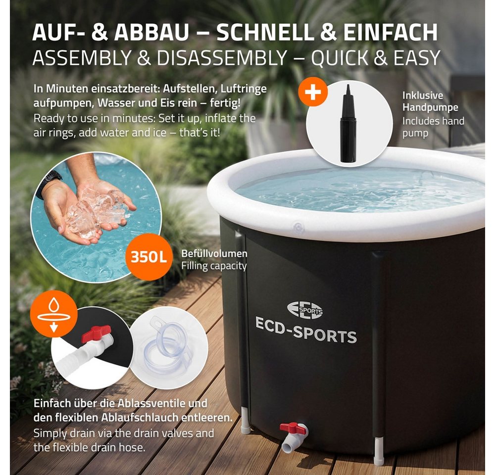 ECD Germany Rundpool Eisbad Ø80 cm Eistonne mit Isolierung Komplettset Eisfass Tonne Außen, Faltbare Mobile Ice Bath 350L für Kältetherapie & Regeneration, H75c – Bild 4 von 5