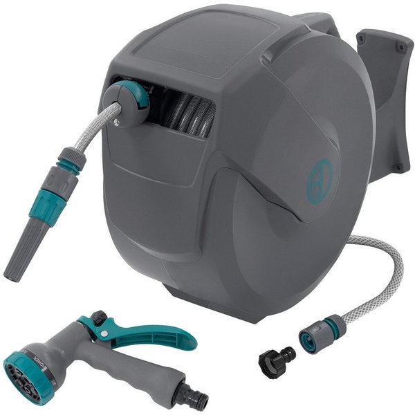ECD Germany Schlauchaufroller Schlauchtrommel mit Arretierstop 9 Sprühfunktionen 180° Schwenkbar, Schlauchtrommel 20m+2m Arretierstop 9 Funktionen 180° Schwenkb