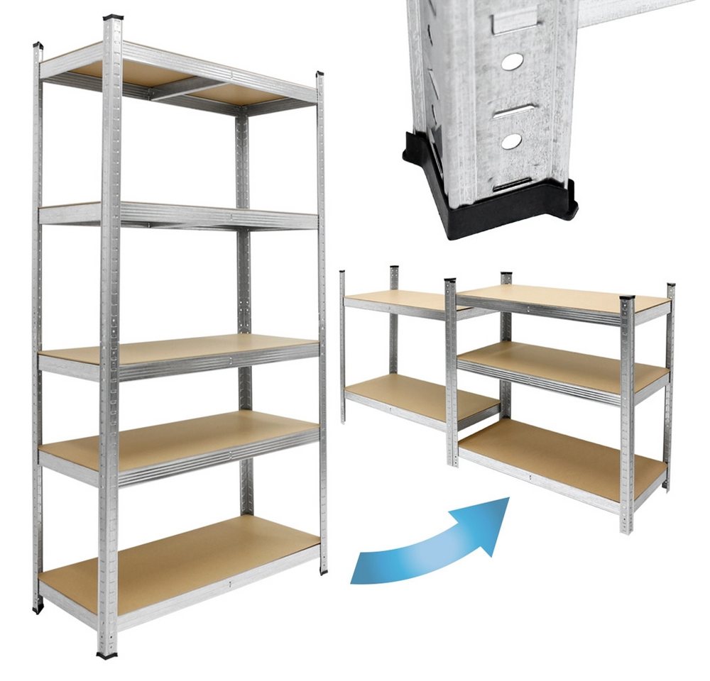 ECD Germany Schwerlastregal Keller Regal Steckregal Lagerregal für Werkstatt & Garage Lastenregal, 3-tlg., Regalsystem bis 750kg Werkstattregal Metall / MDF Bla – Bild 2 von 5