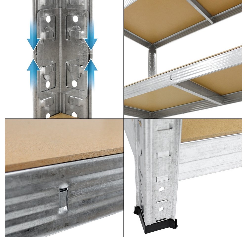 ECD Germany Schwerlastregal Keller Regal Steckregal Lagerregal für Werkstatt & Garage Lastenregal, 3-tlg., Regalsystem bis 750kg Werkstattregal Metall / MDF Bla – Bild 5 von 5