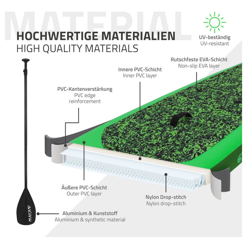 ECD Germany SUP-Board Stand Up Paddle Board aus PVC Paddelboard Paddling Board, Stand-Up Paddle-Board, SUP Board 320x80x15 cm 120 kg Traglast rutschfest grün in – Bild 5 von 5