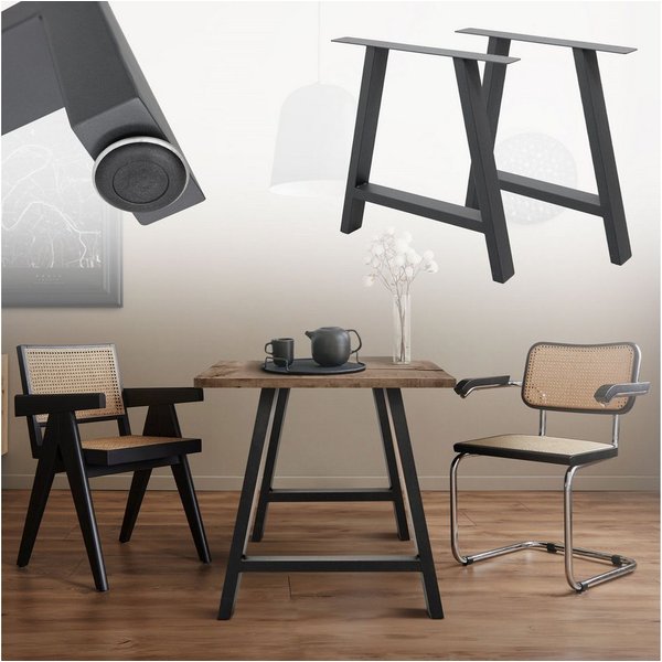 ECD Germany Tischbein 2x Tischgestell Tischkufen A-Design aus pulverbeschichtetem Stahl, Metall Möbelfüße 70x72 cm Tischuntergestell für Esstisch Schreibtisch