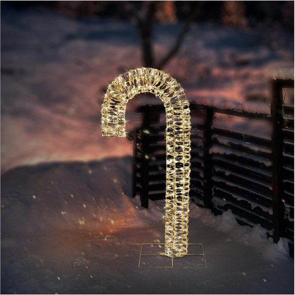 ECD Germany Weihnachtsfigur LED-Zuckerstange Weihnachtsbeleuchtung IP44 Wetterfest Candy Cane, Gold 75cm Metall Leuchtstab mit 400 warmweißen LEDs Timer 6 Std