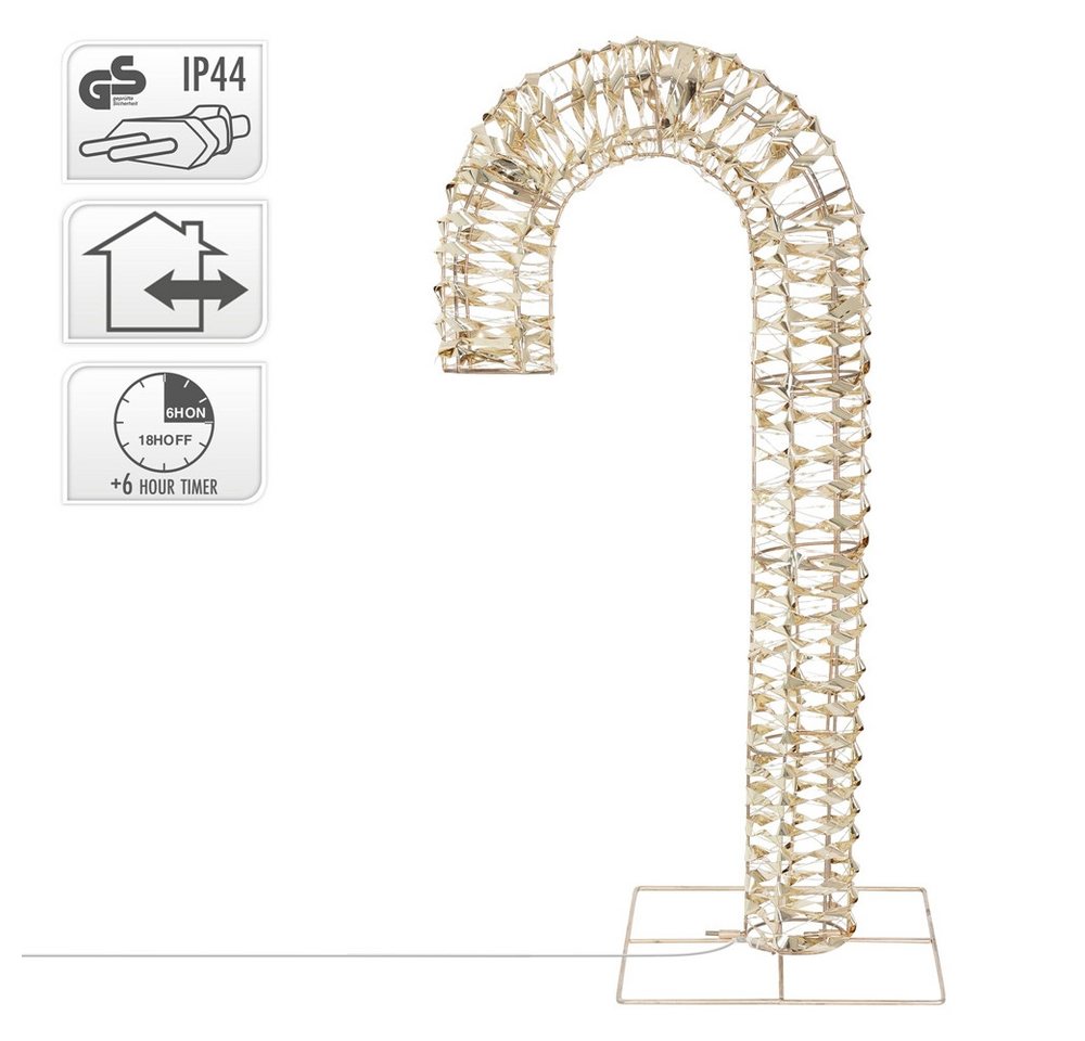 ECD Germany Weihnachtsfigur LED-Zuckerstange Weihnachtsbeleuchtung IP44 Wetterfest Candy Cane, Gold 75cm Metall Leuchtstab mit 400 warmweißen LEDs Timer 6 Std – Bild 3 von 5