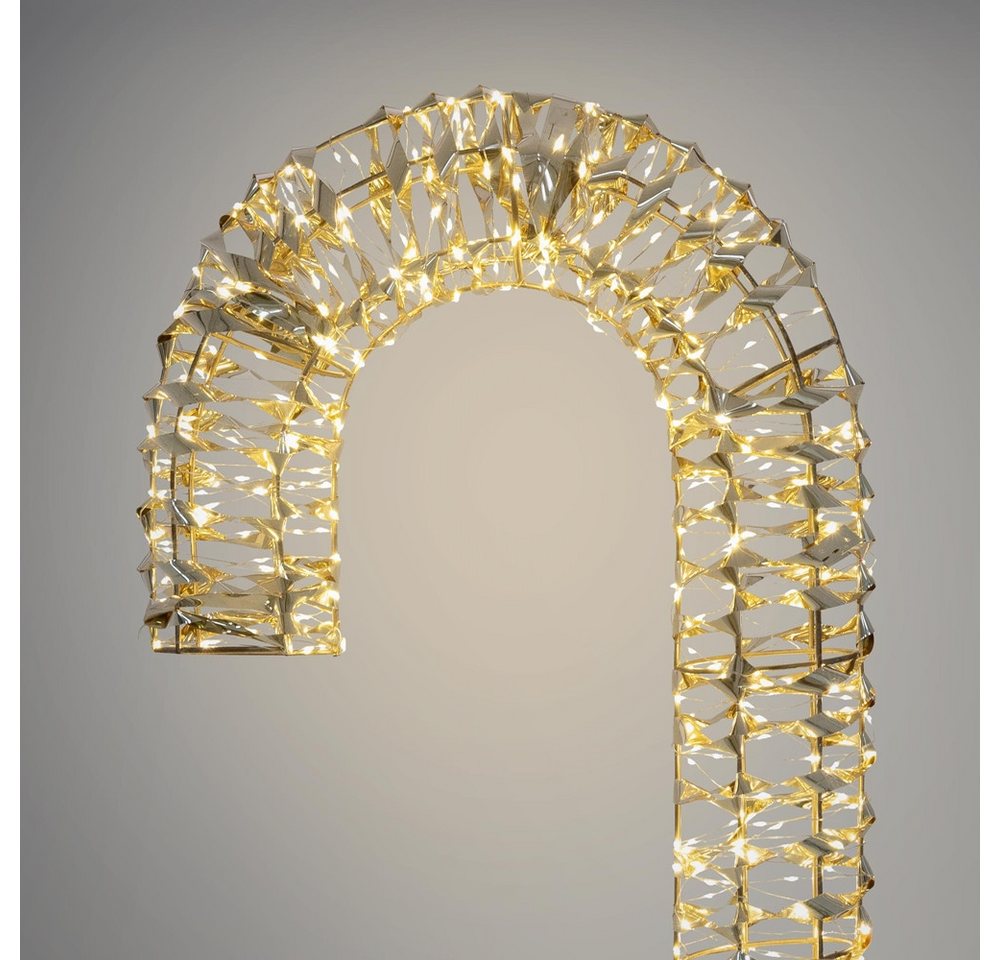 ECD Germany Weihnachtsfigur LED-Zuckerstange Weihnachtsbeleuchtung IP44 Wetterfest Candy Cane, Gold 75cm Metall Leuchtstab mit 400 warmweißen LEDs Timer 6 Std – Bild 4 von 5