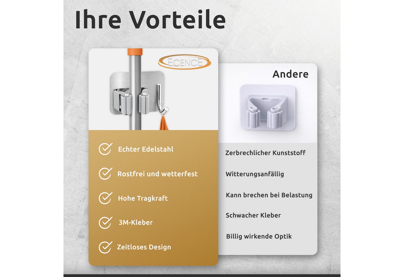 ECENCE Gartengerätehalter 4x Gerätehalter Selbstklebend Silber Wand Garten – Bild 2 von 5