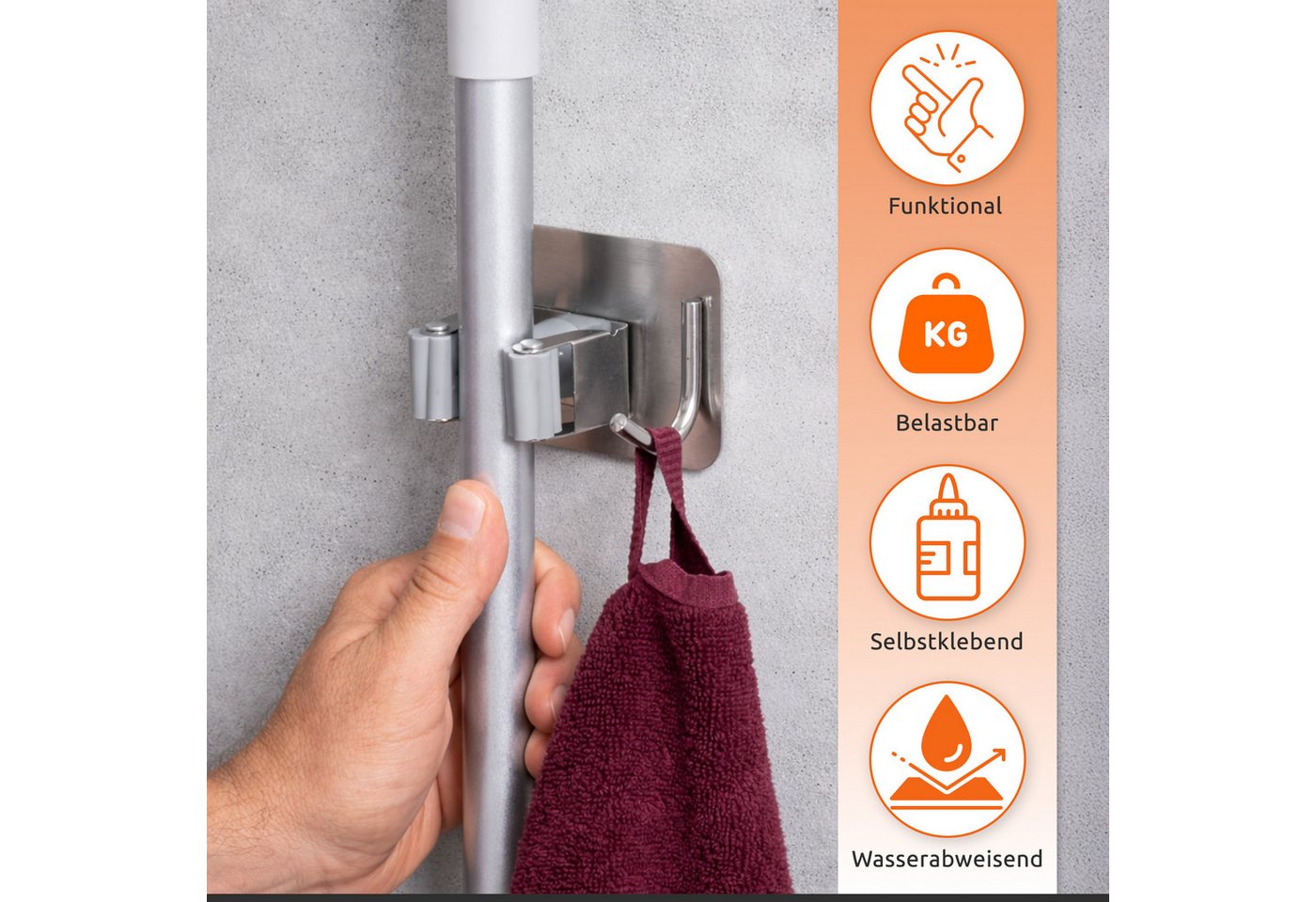 ECENCE Gartengerätehalter 4x Gerätehalter Selbstklebend Silber Wand Garten – Bild 3 von 5