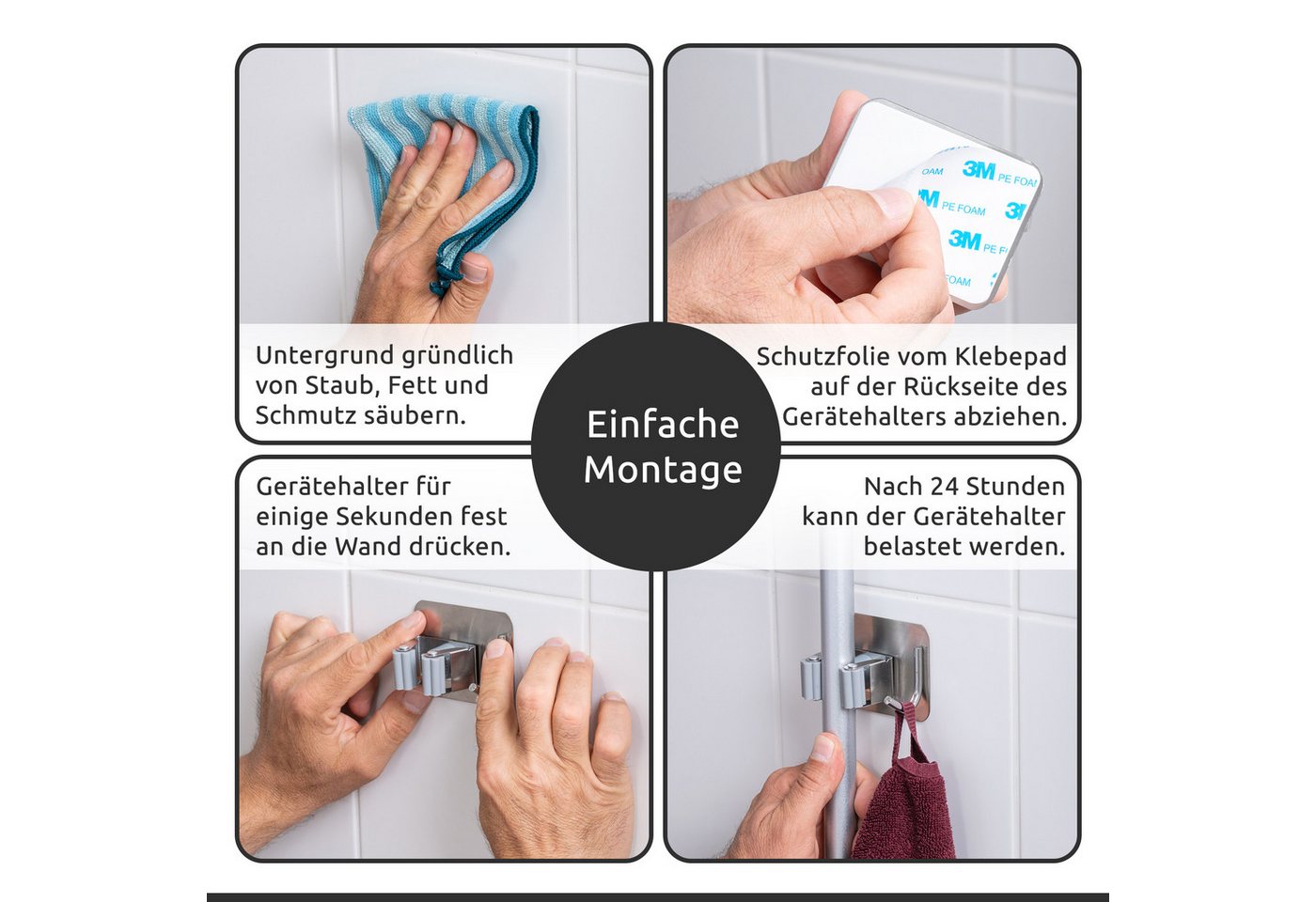 ECENCE Gartengerätehalter 4x Gerätehalter Selbstklebend Silber Wand Garten – Bild 5 von 5