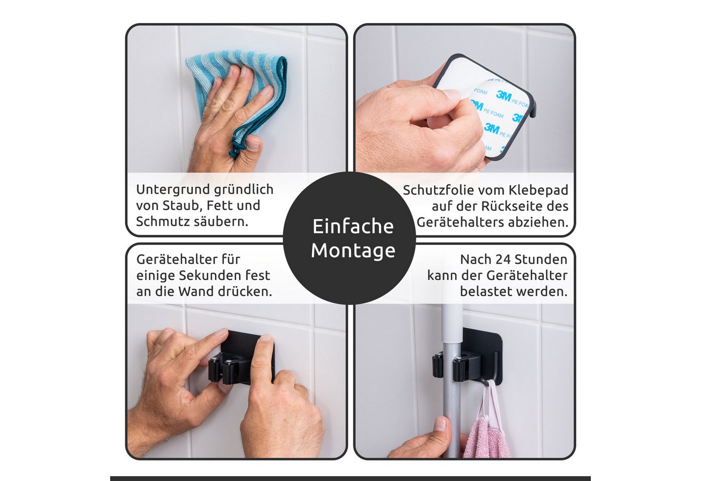 ECENCE Gartengerätehalter 4x Gerätehalter Selbstklebend Schwarz Wand Garten – Bild 5 von 5