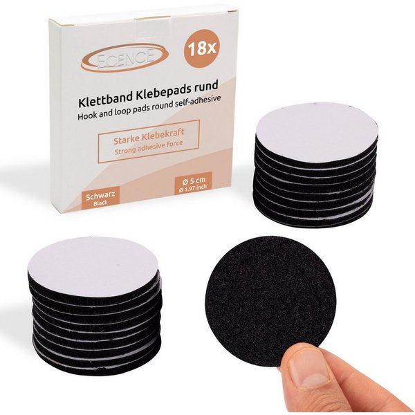 ECENCE Klett-Klebepad 18x Klett Klebepads rund Schwarz selbstklebend