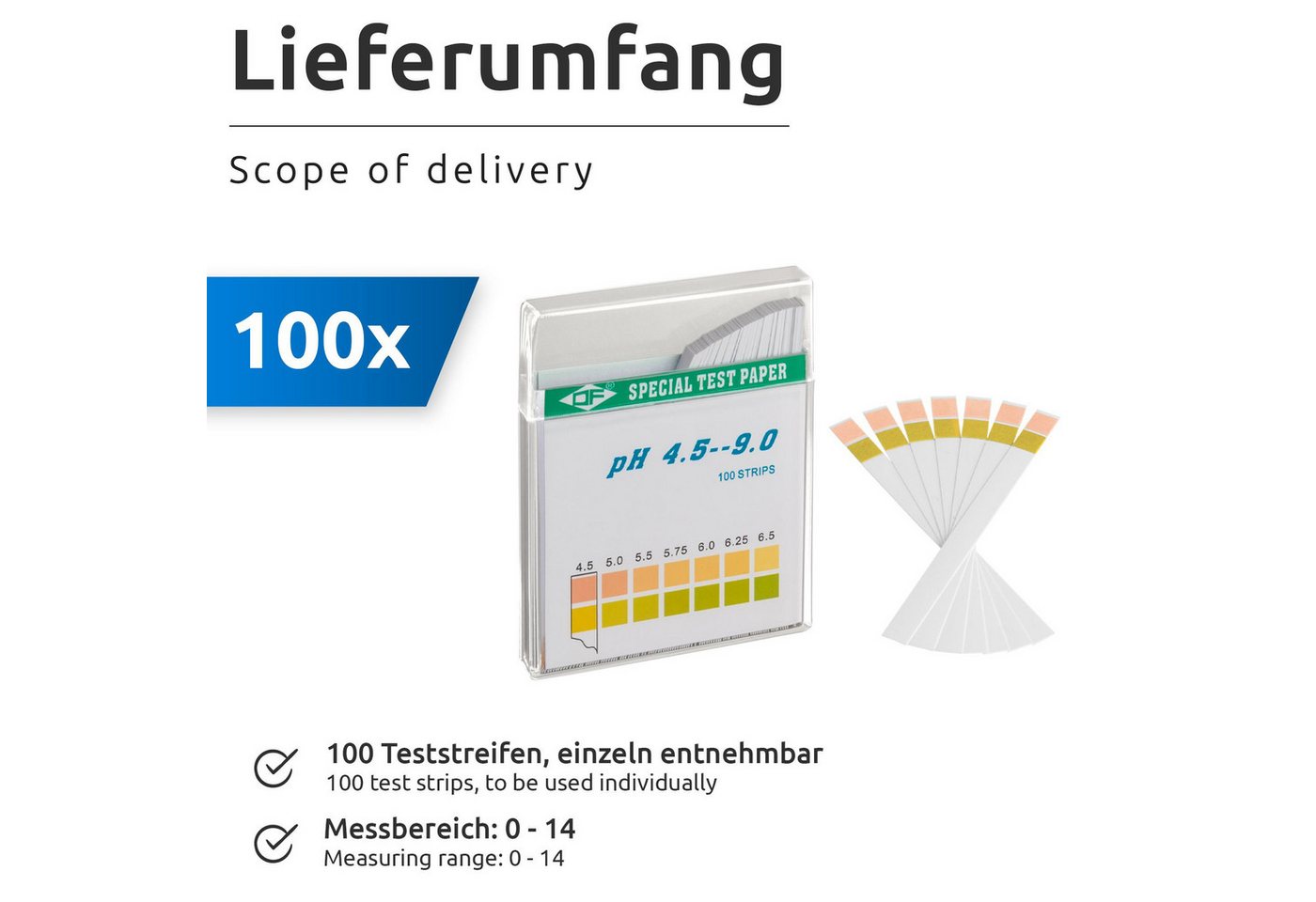 ECENCE Pool-Wassertest pH wert Teststreifen 100 Stück ph 4,5 - 9 – Bild 2 von 5