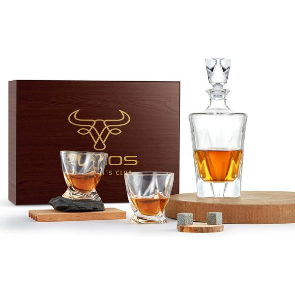 echos Gläser-Set Eco-5020, Glas, Whiskey Geschenkset 13-teilig,8 Granitsteine + Zange,Kalk-Natron-Glas