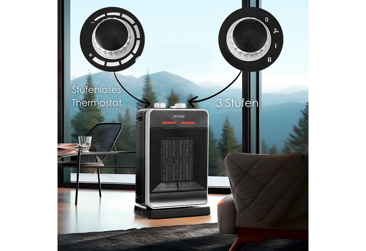 echos Heizlüfter Eco-356, 2000 W, Kaltluftfunktion, Überhitzungsschutz, Oszillierend – Bild 4 von 5