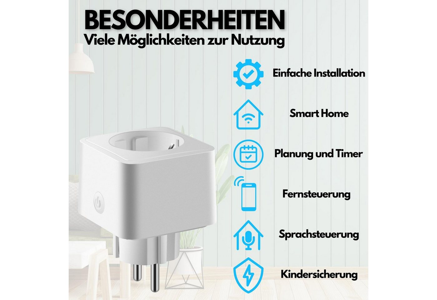 echos WLAN-Steckdose Eco-4060, max. 3680 W, Spar-Set, Steuerung per App,Alexa/ Google kompatibel,WLAN, 2.4 GHz,Max. 16A – Bild 3 von 5
