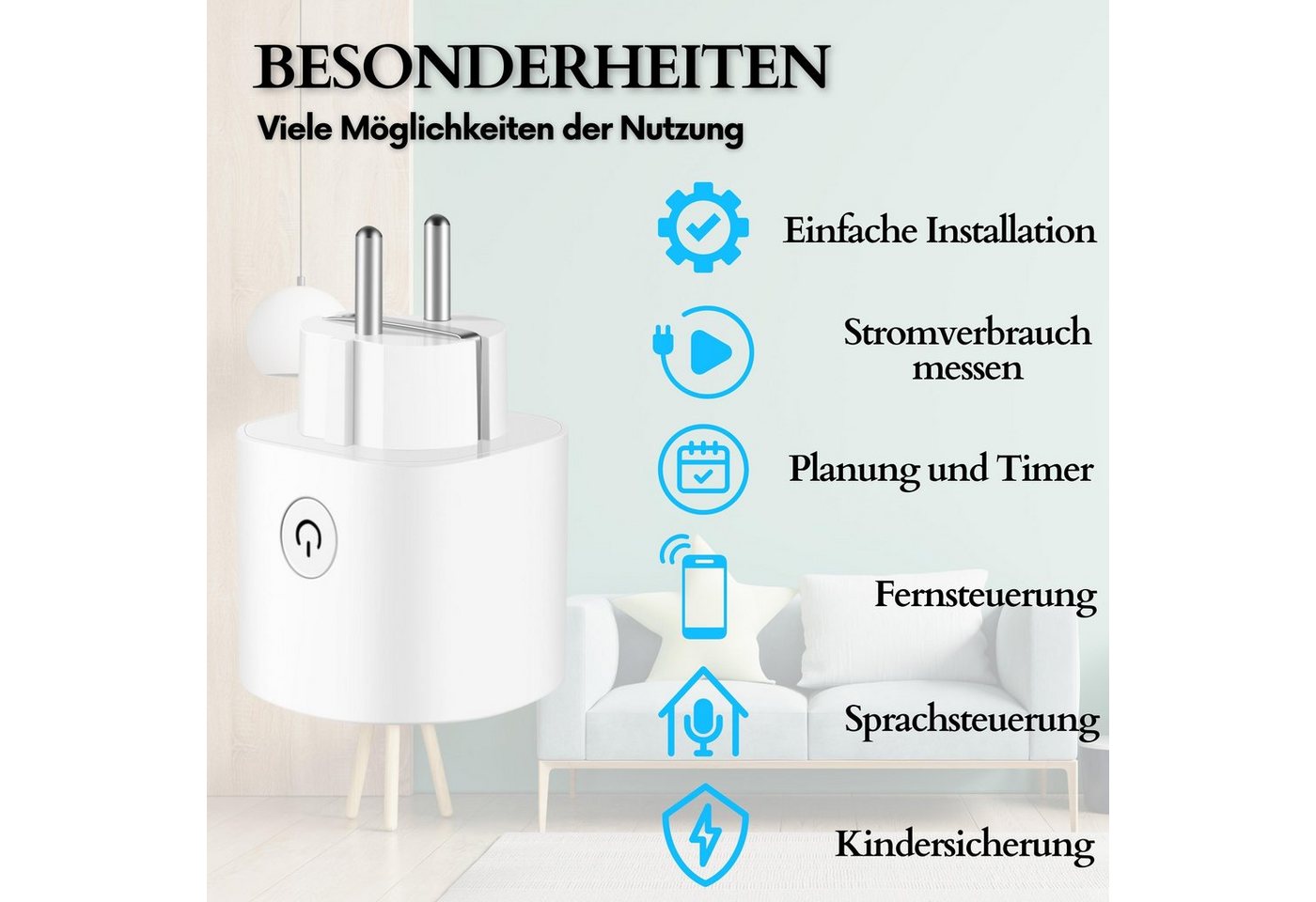 echos WLAN-Steckdose Eco-4073, max. 3680 W, Spar-Set, Steuerung per App,Alexa/ Google kompatibel,WLAN, 2.4 GHz,Max. 16A – Bild 2 von 5