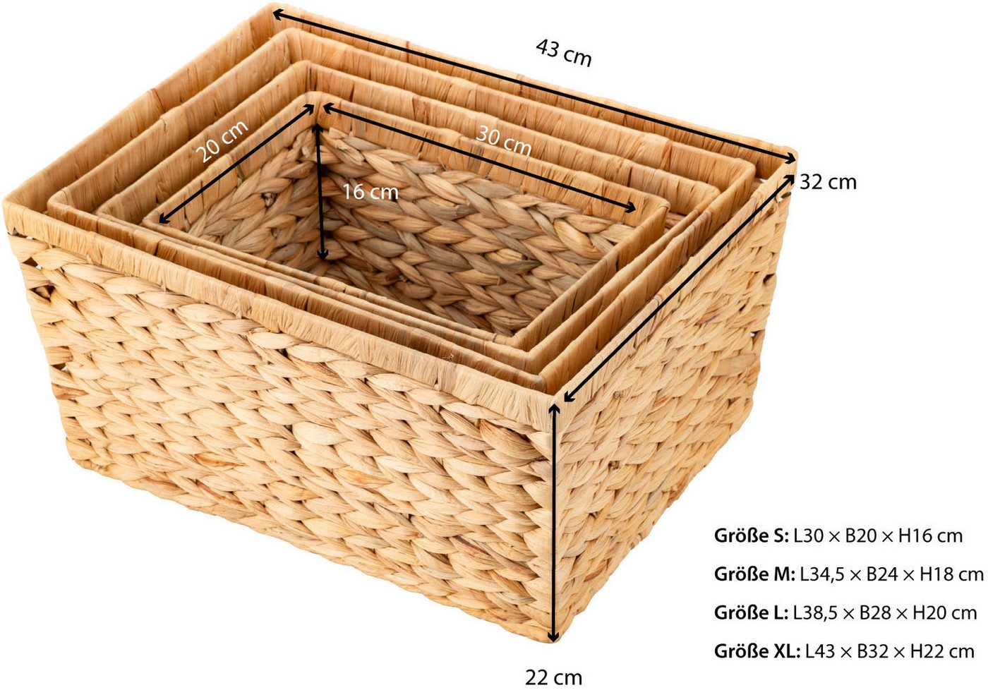 ECHTWERK Aufbewahrungskorb Rechteckiger Flechtkorb (Set, 4 St), aus Wasserhyazinthe, handgeflochten – Bild 4 von 4