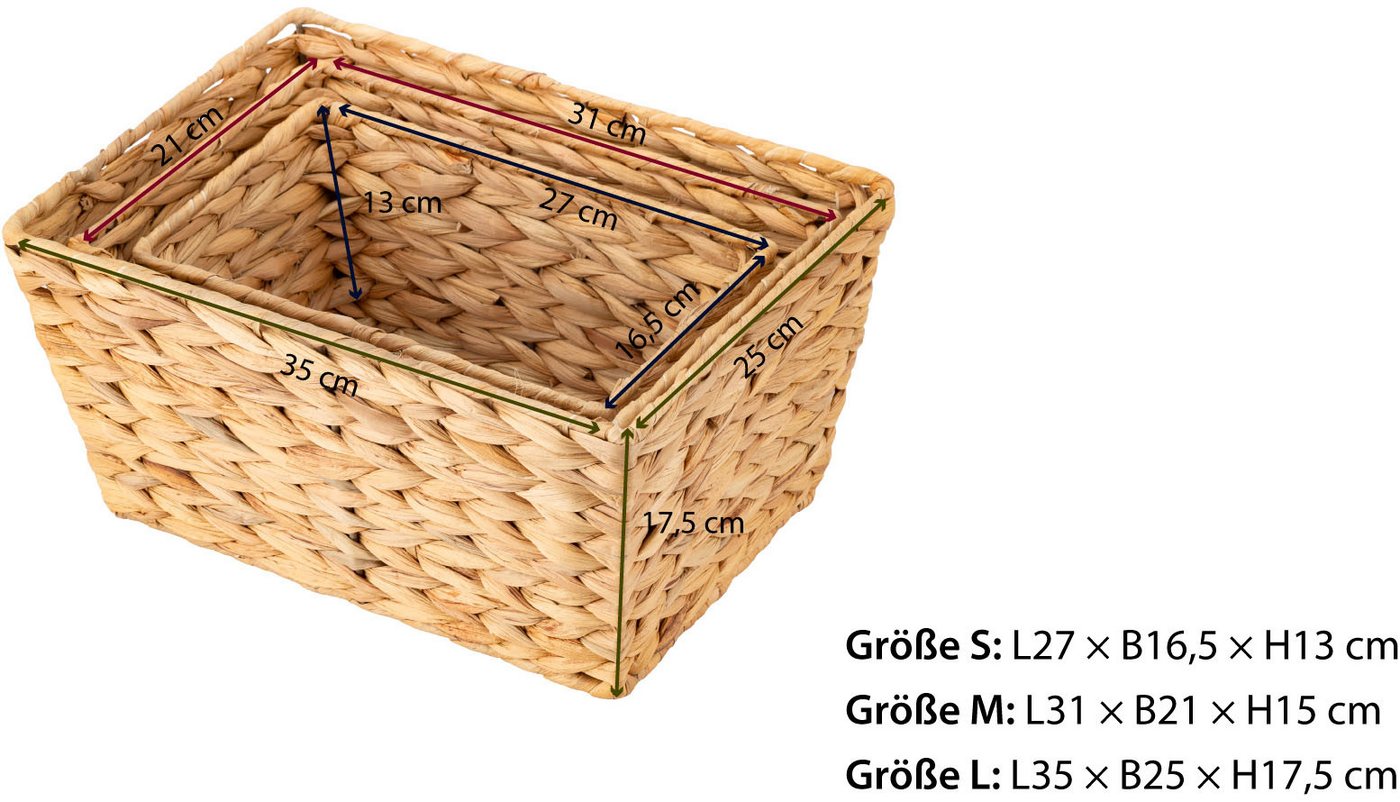 ECHTWERK Aufbewahrungskorb Rechteckiger Flechtkorb (Set, 3 St), aus Wasserhyazinthe, handgeflochten – Bild 4 von 4
