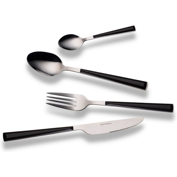 ECHTWERK Besteck-Set Basic (16-tlg), 4 Personen, Edelstahl 18/0, Camping/Picknickbesteck, Kunststoffgriffe