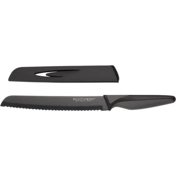 ECHTWERK Brotmesser BlackSteel, Küchenmesser, Edelstahl, hohe Schneidfestigkeit, Klingenlänge 20 cm