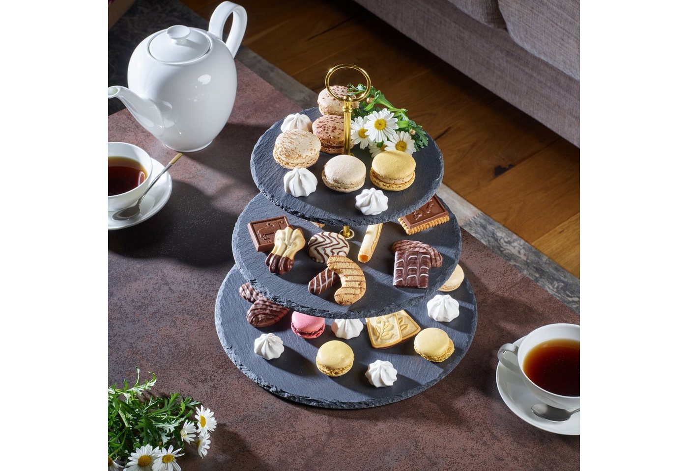 ECHTWERK Etagere Schiefer Etagere, Schiefer, für Gebäck, Obst, Käse und Dessert aus Naturschiefer mit Metallgriff – Bild 3 von 4