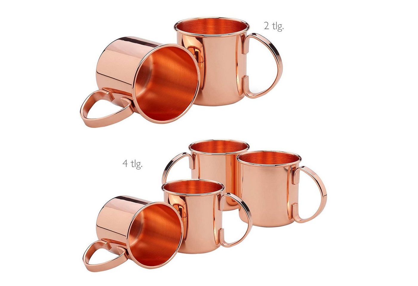 ECHTWERK Glas Moscow Mule Kupferbecher 2er Set, 2-tlg., Edelstahl, Cocktail-Set, Cocktailgläser, Geschenkset, 450 ml – Bild 4 von 4