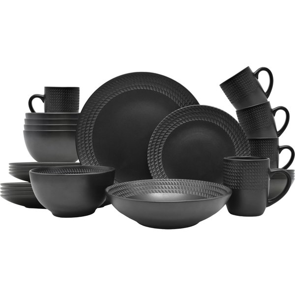 ECHTWERK Kombiservice "BlackStyle", Schwarz (30-tlg), 6 Personen, Steinzeug, Stilvolles Geschirrset mit markanter Struktur, hochwertige Stoneware