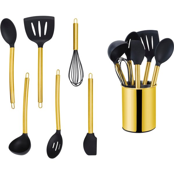 ECHTWERK Küchenorganizer-Set, (Set, 7-tlg), Kochbesteck mit Edelstahlgriff, Antihaft-Silikon, mit Utensilienhalter