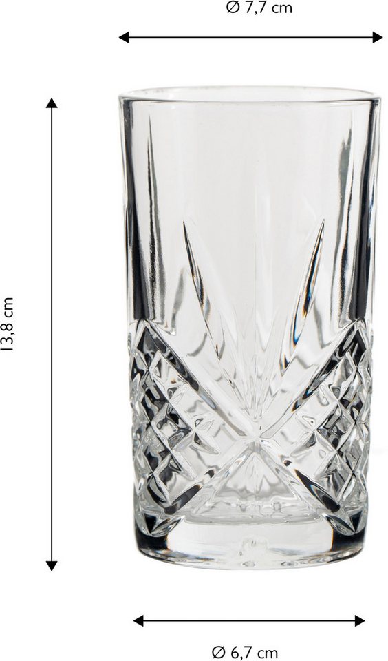 ECHTWERK Longdrinkglas Highball-Gläser Set, 350ml, 6-tlg., Glas, mit Schliffoptik und Reliefstruktur – Bild 5 von 5