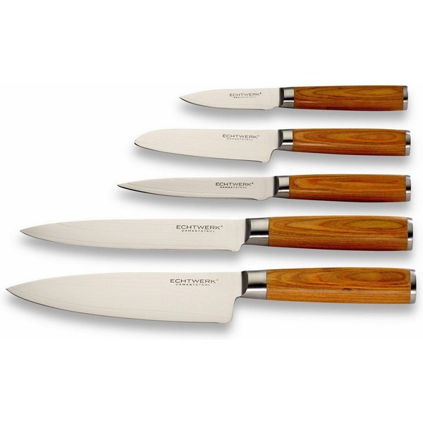 ECHTWERK Messer-Set Damaszener (Set, 5-tlg), Küchenmesser-Set mit Holzgriffen in natürlicher Optik