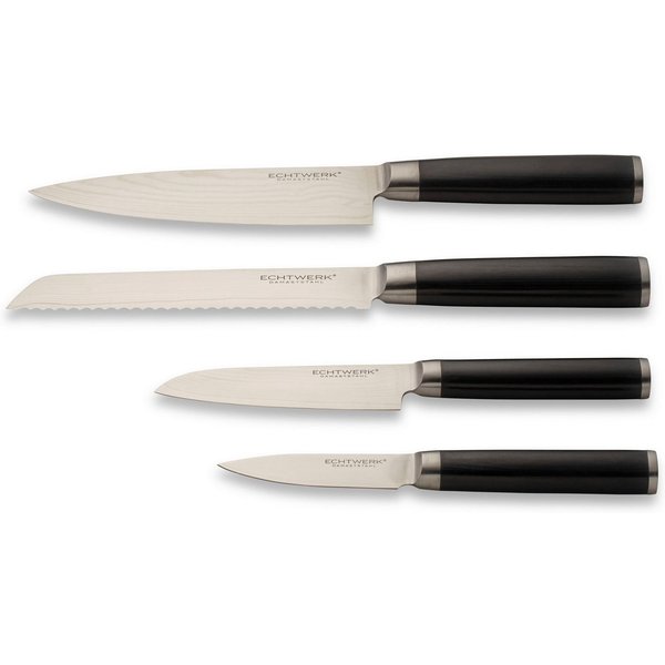 ECHTWERK Messer-Set Damaszenerstahl, 4tlg. (Set, 4-tlg), mit 67 Lagen gefertigt, HRC 56-58° Rockwell gehärtet