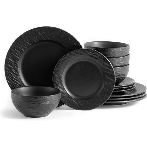 ECHTWERK Tafelservice Teller Set, "New Modern" (12-tlg), 4 Personen, Steinzeug, Modernes Geschirrset in Schiefer-Optik, hochwertige Stoneware