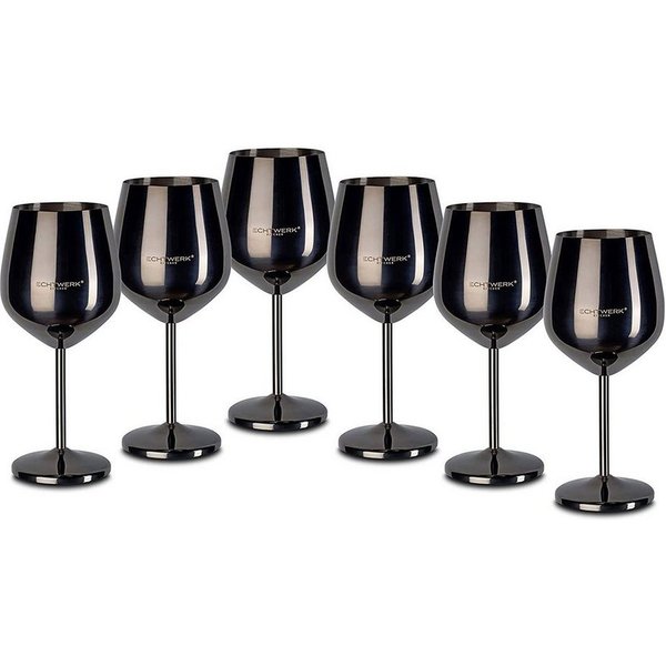 ECHTWERK Weinglas Weingläser aus Edelstahl 6tlg., 6-tlg., Edelstahl, bruchsichere Weinkelche, 21x 7,3cm, 0,5L, Black-Edition