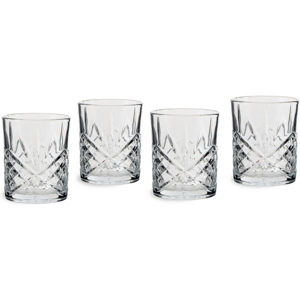 ECHTWERK Whiskyglas Tumbler Set ca. 330ml, 4-tlg., Glas, mit Schliffoptik und Reliefstruktur