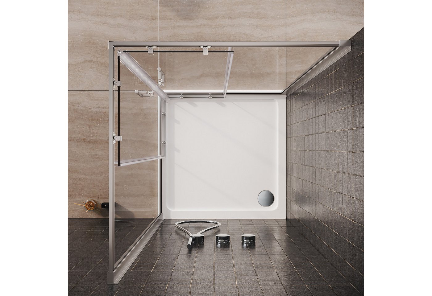 SONNI Eckdusche SONNI Duschkabine 80x80cm Eckeinstieg Duschabtrennung, BxT: 80x80 cm, Duschwand mit Doppel Schiebetür rollen,5mm Sicherheitsglas – Bild 2 von 5
