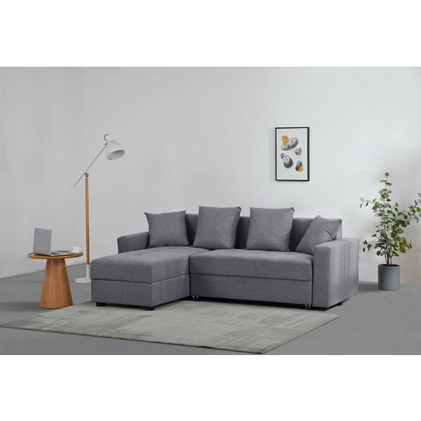 Ecksofa KILLAM, 217 cm, L-Form, mit Schlaffunktion u. Bettkasten, Recamiere rechts / links montierbar, in Cord und Webstoff