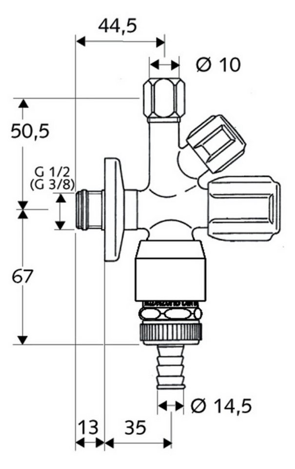 Schell Eckventil SCHELL Kombinations Eckvtl. COMFORT 1/2" mit RV, RB und ASAG, chrom, (1-tlg) – Bild 2 von 2