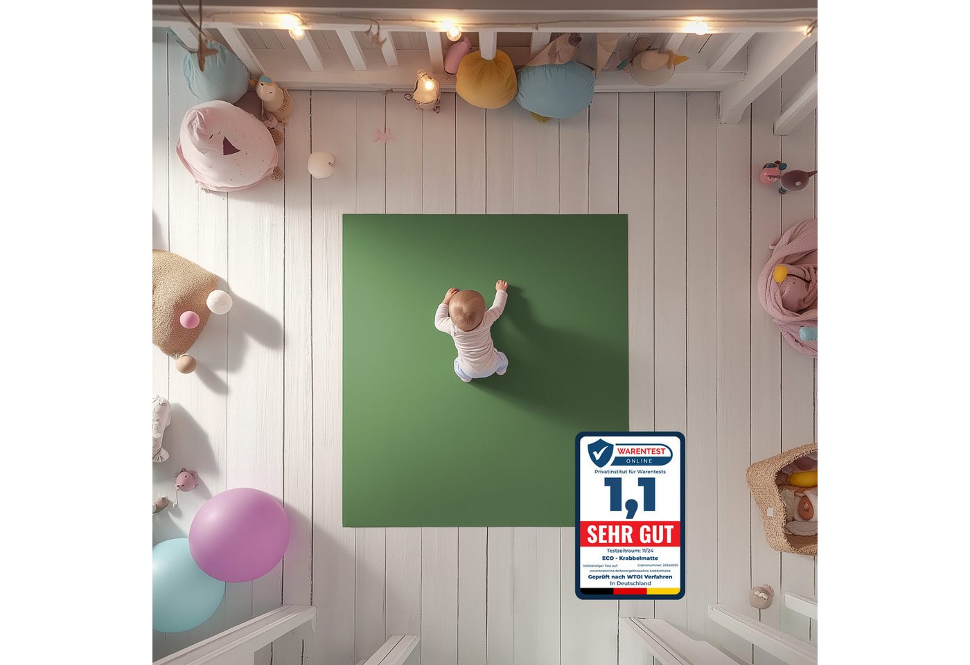 Eco Krabbelmatte Spielmatte (60x100cm, Olivgrün), Öko-Tex 100 zertifiziert, komplett in Deutschland hergestellt – Bild 2 von 5