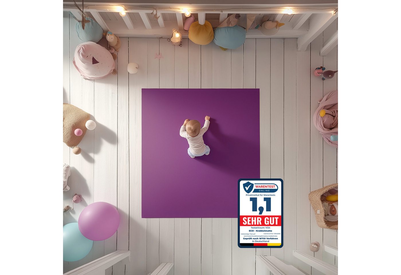Eco Krabbelmatte Spielmatte (60x100cm, Pflaume), Öko-Tex 100 zertifiziert, komplett in Deutschland hergestellt – Bild 2 von 5