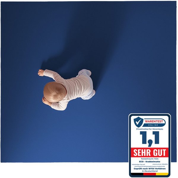 Eco Krabbelmatte Spielmatte (60x100cm, Blau), Öko-Tex 100 zertifiziert, komplett in Deutschland hergestellt