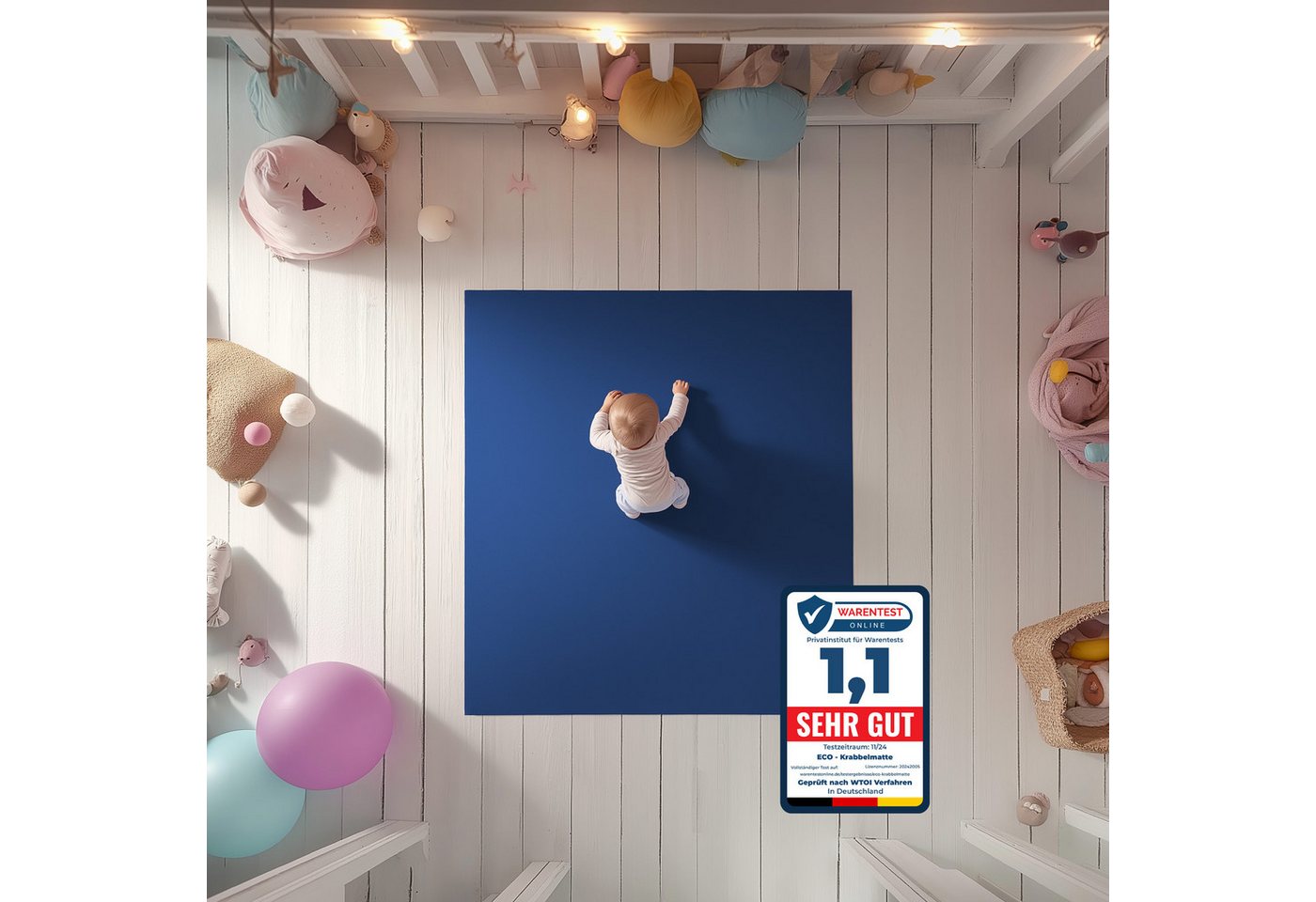 Eco Krabbelmatte Spielmatte (60x100cm, Blau), Öko-Tex 100 zertifiziert, komplett in Deutschland hergestellt – Bild 2 von 5