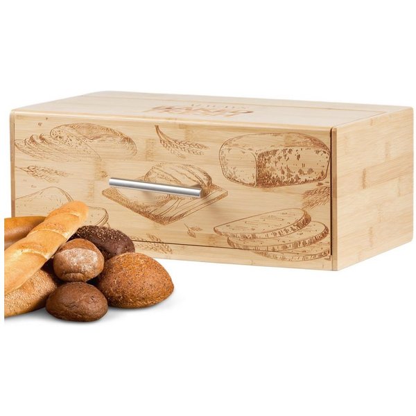 ecosa Brotkasten EO-5041, Bambus, (Packung, 2-tlg), Herausnehmbare Krümelschublade,Umweltfreundlich,Edelstahlgriff
