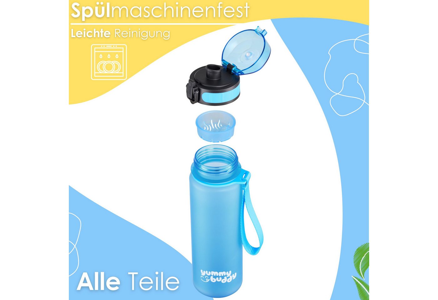 ecosa Trinkflasche EO-8190 yummy buddy, BPA-frei,Tritan,spülmaschinengeeignet,lebensmittelecht,robust – Bild 4 von 5