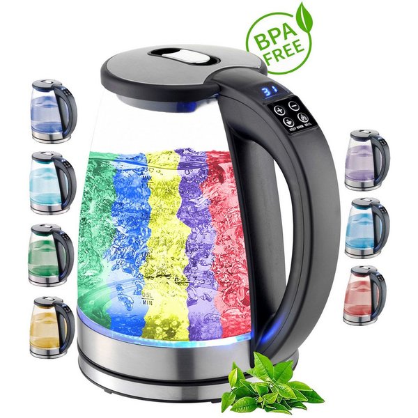 ecosa Wasserkocher EO-610, 1.8 l, 2200 W, Temperatureinstellung,LED-Beleuchtung,Edelstahl,BPA-frei,Farbwechsel