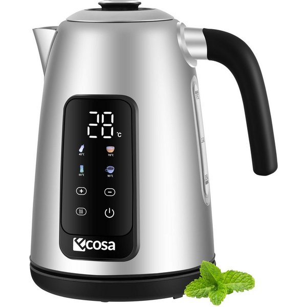 ecosa Wasserkocher EO-630, 1.7 l, 2200 W, Großes digitales Farb-Touchdisplay mit Sensortasten